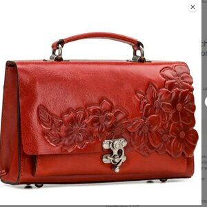 PATRICIA NASH Leather Charonne Hand Cut Tooled Medium Top Handle Satchel pink re